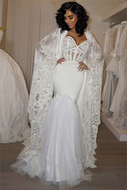 Stunning Sweetheart Mermaid Wedding Dress w/ Lace Cape