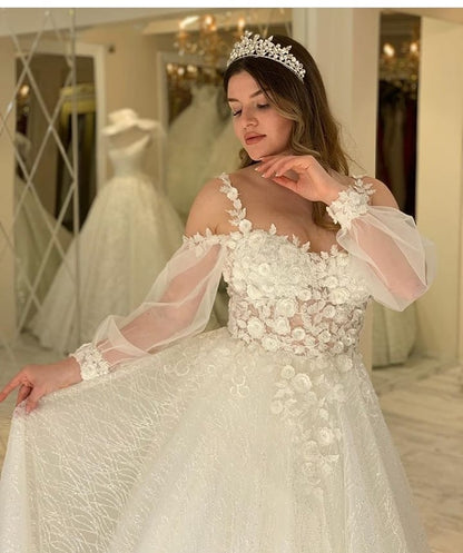 Stunning Sweetheart Spaghetti-Straps Long Wedding Dress With Sleeves