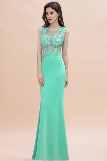 Stylish Crew Neck 3D-Floral Appliques Mermaid Evening Dress Sleeveless