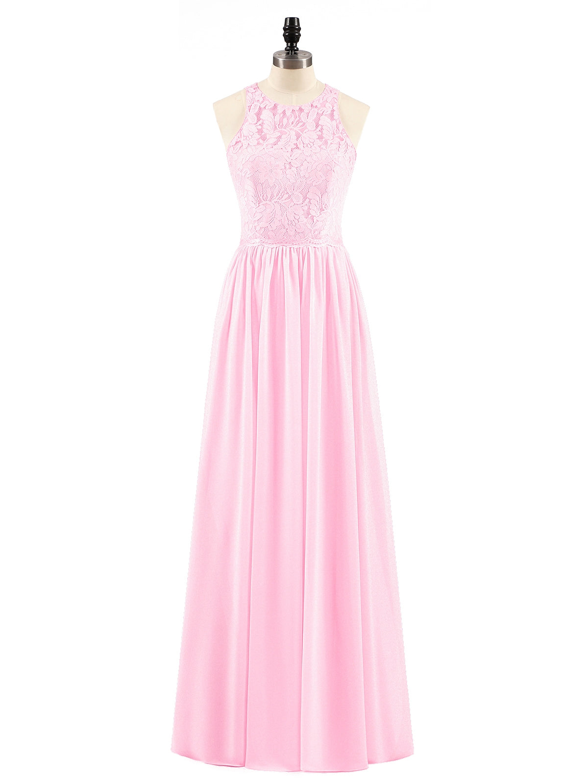 Long Lace Dress with Illusion Sweetheart Neck-Candy Pink