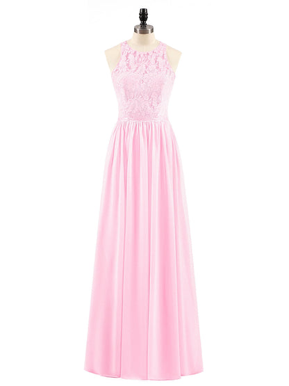 Long Lace Dress with Illusion Sweetheart Neck-Candy Pink