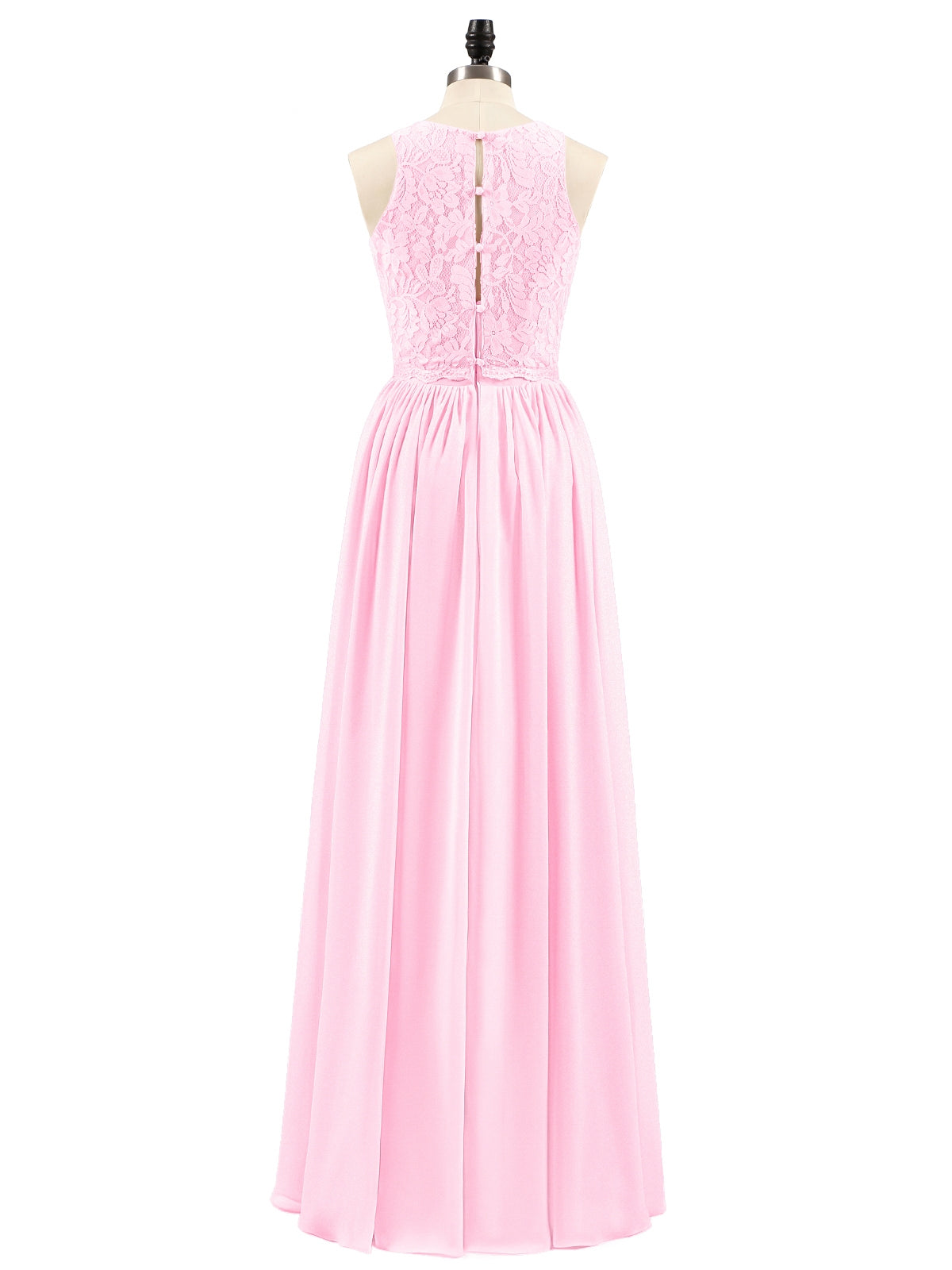 Long Lace Dress with Illusion Sweetheart Neck-Candy Pink
