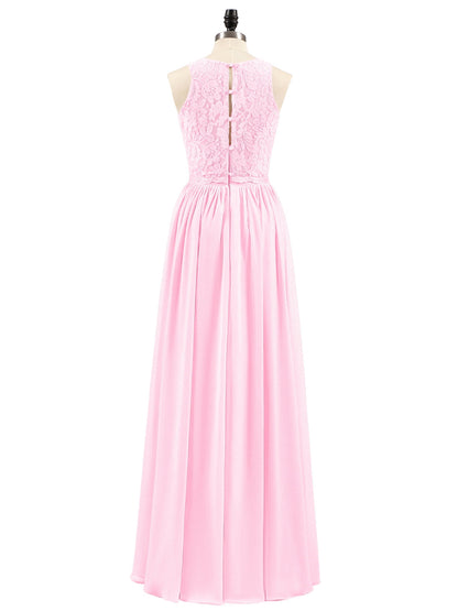Long Lace Dress with Illusion Sweetheart Neck-Candy Pink