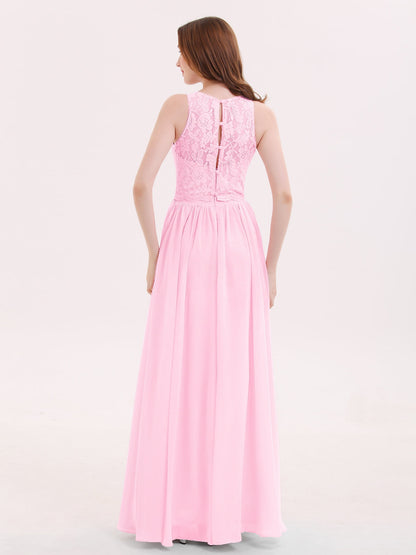Long Lace Dress with Illusion Sweetheart Neck-Candy Pink