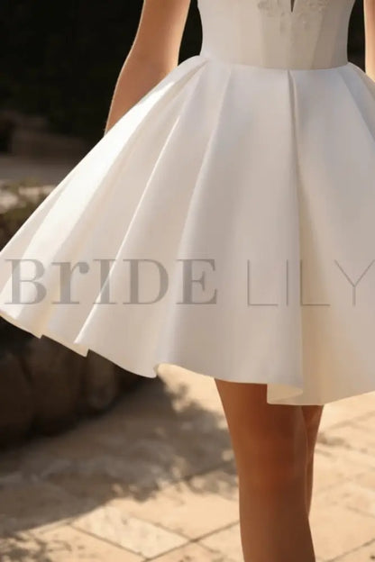 Sweetheart Short Aline Wedding Dress Sleeveless Satin Bridal Dress