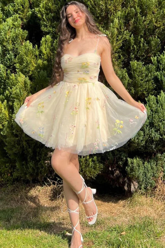 Sweetheart Short Floral Party Dress Backless Homecoming Dress