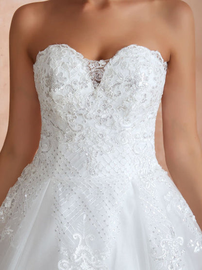 Sweetheart Sleeveless Wedding Dress Princess Bridal Gowns With Train