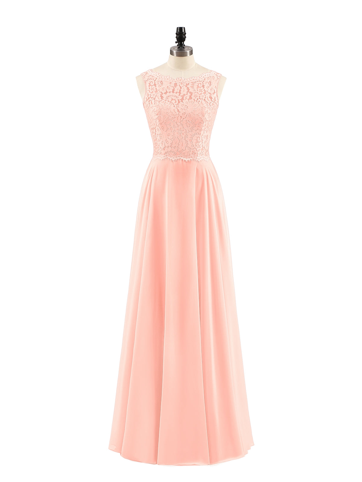 Lace Bodice Chiffon Skirt Long Dress-Coral