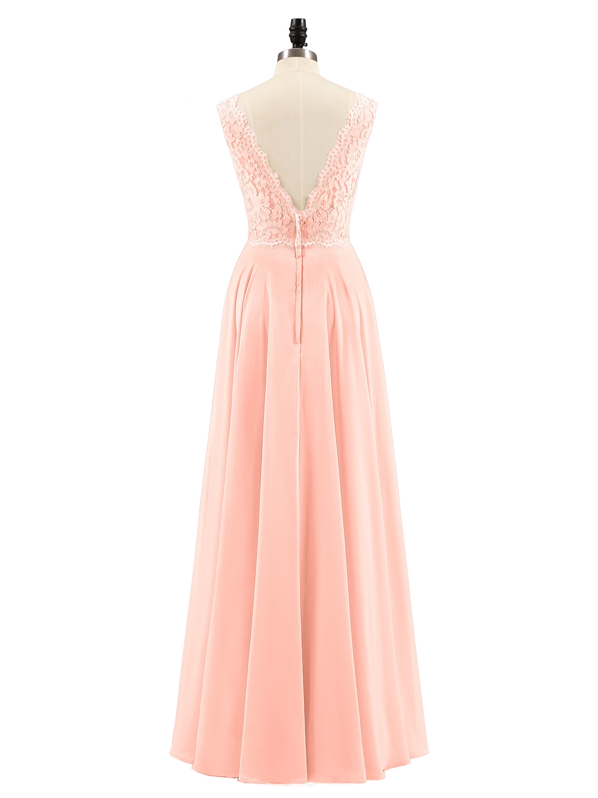 Lace Bodice Chiffon Skirt Long Dress-Coral
