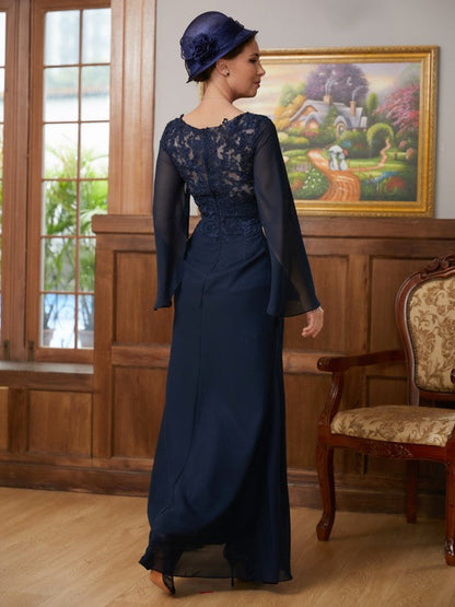 Aimishang A-Line/Princess Chiffon Applique V-neck Long Sleeves Floor-Length Mother of the Bride Dresses