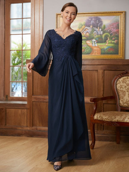 Aimishang A-Line/Princess Chiffon Applique V-neck Long Sleeves Floor-Length Mother of the Bride Dresses