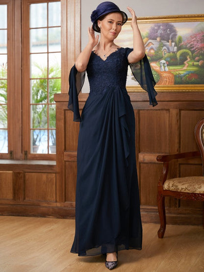 Aimishang A-Line/Princess Chiffon Applique V-neck Long Sleeves Floor-Length Mother of the Bride Dresses