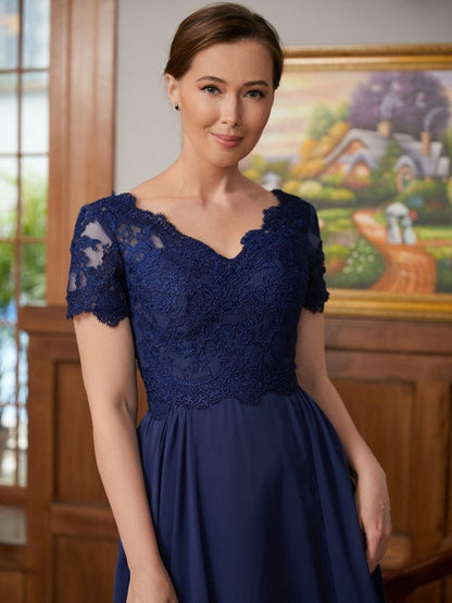 Aimishang A-Line/Princess Chiffon Lace V-neck Short Sleeves Floor-Length Mother of the Bride Dresses