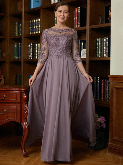 Aimishang A-Line/Princess Chiffon Lace Scoop 3/4 Sleeves Floor-Length Mother of the Bride Dresses