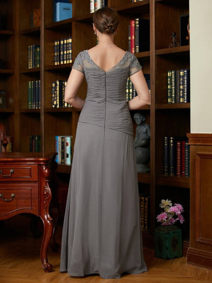 Aimishang A-Line/Princess Chiffon Applique Sweetheart Short Sleeves Floor-Length Mother of the Bride Dresses