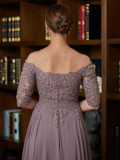 Aimishang A-Line/Princess Chiffon Applique Off-the-Shoulder 3/4 Sleeves Floor-Length Mother of the Bride Dresses