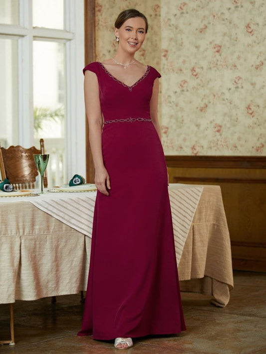 Aimishang Sheath/Column Stretch Crepe Beading V-neck Sleeveless Floor-Length Mother of the Bride Dresses