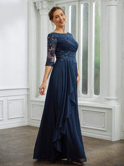 Aimishang A-Line/Princess Chiffon Applique Bateau 3/4 Sleeves Floor-Length Mother of the Bride Dresses