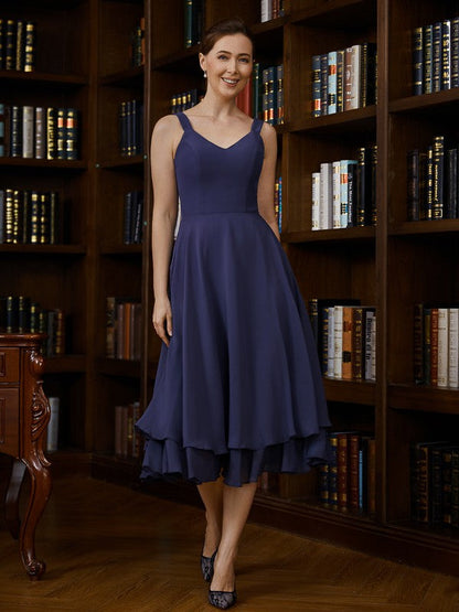 Aimishang A-Line/Princess Chiffon Ruched V-neck Sleeveless Tea-Length Mother of the Bride Dresses