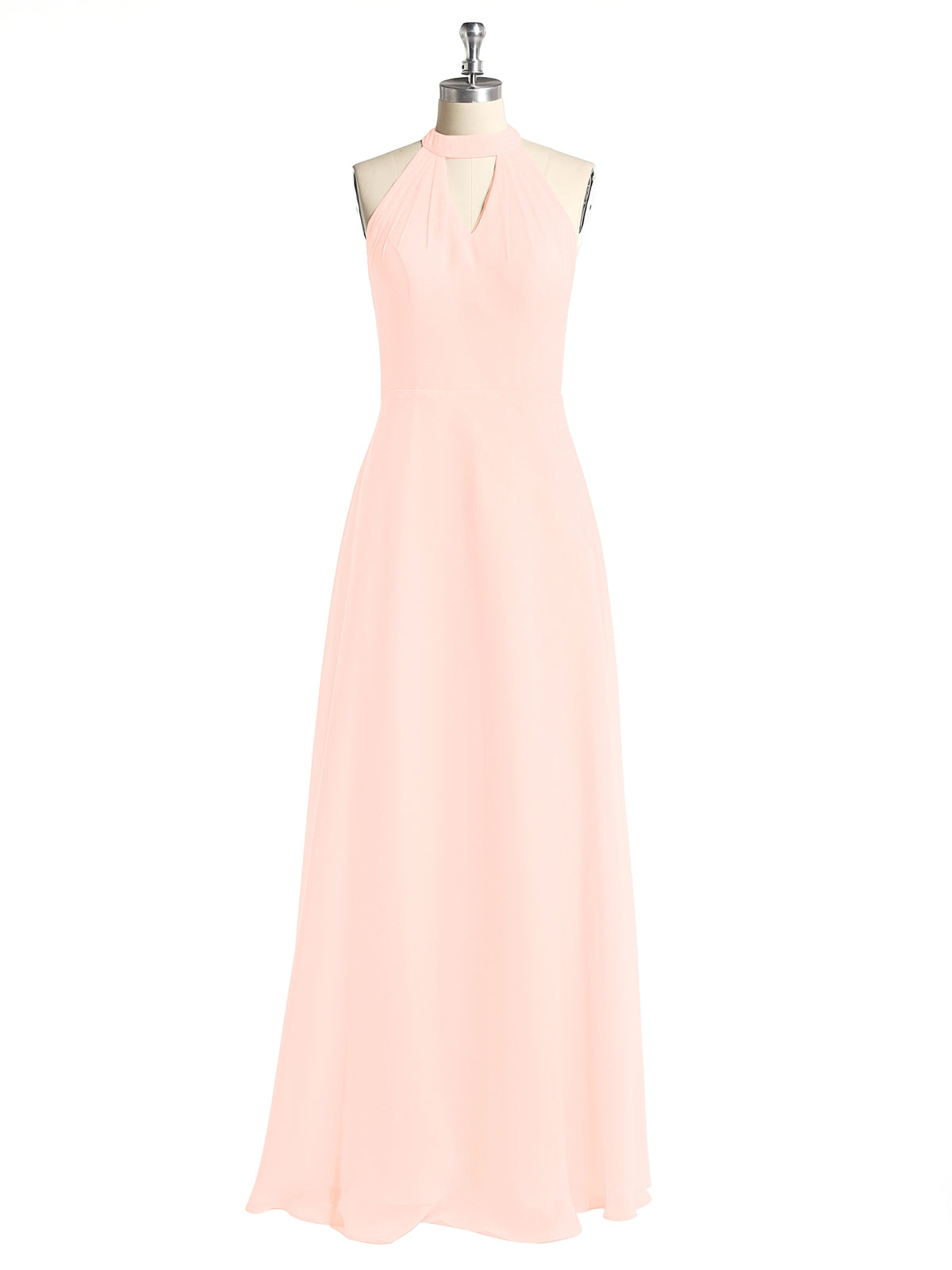 Halter Chiffon Long Bridesmaid Gowns with Low Back-Pearl Pink
