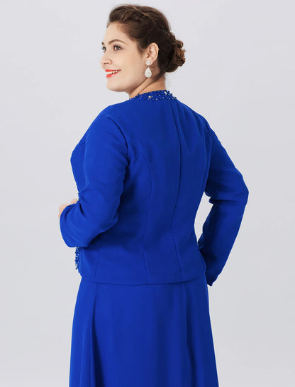 Aimishang A-Line Mother of the Bride Dress Formal Classic & Timeless Elegant & Luxurious Plus Size Straps Floor Length Chiffon Lace Long Sleeve Wrap Included with Pearls Crystals