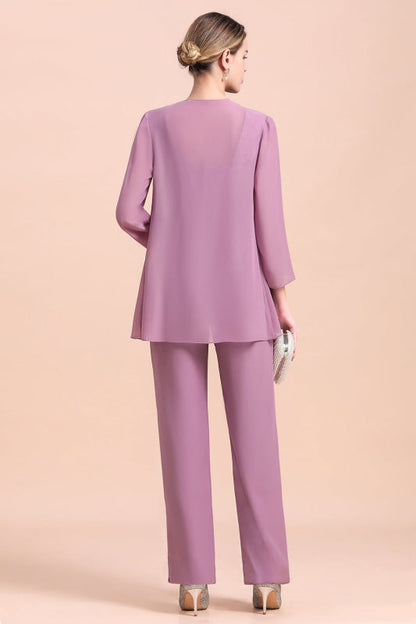 Three Pieces Mother of the Bride Dresses Lilac Chiffon Wedding Wear Outfits