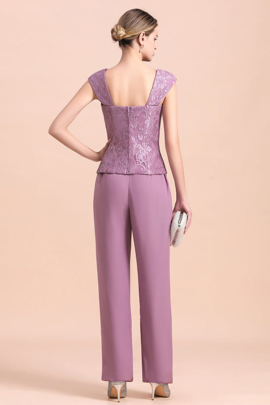 Three Pieces Mother of the Bride Dresses Lilac Chiffon Wedding Wear Outfits