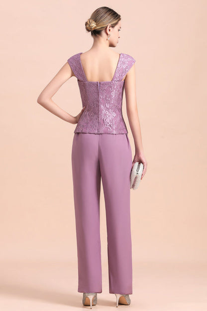 Three Pieces Mother of the Bride Dresses Lilac Chiffon Wedding Wear Outfits