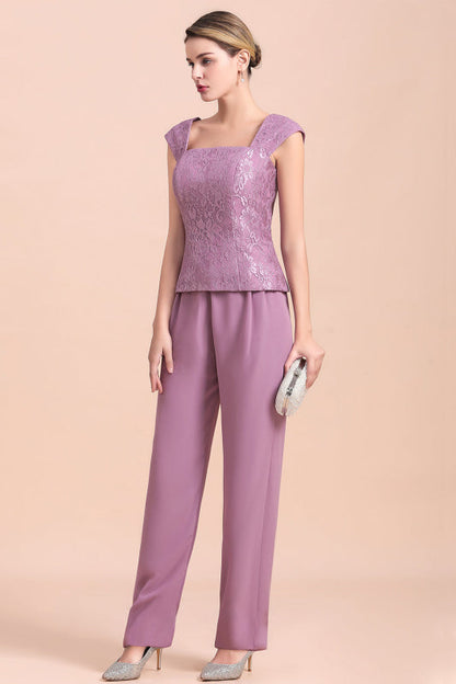 Three Pieces Mother of the Bride Dresses Lilac Chiffon Wedding Wear Outfits