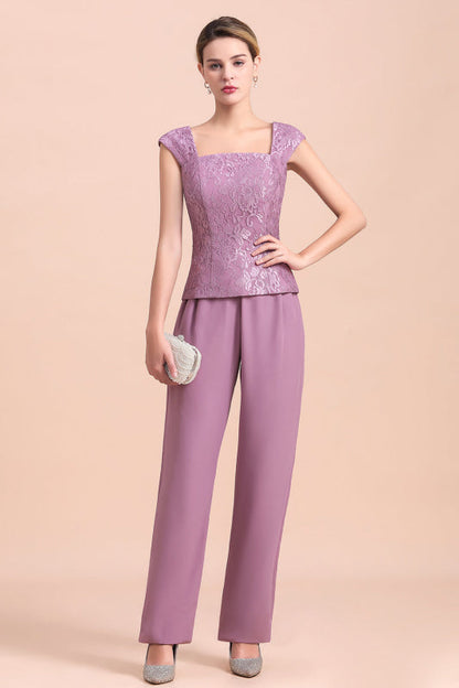 Three Pieces Mother of the Bride Dresses Lilac Chiffon Wedding Wear Outfits
