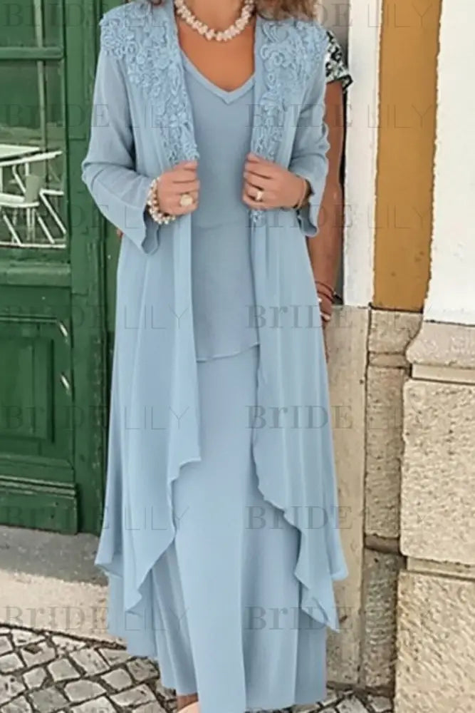 Three Pieces Mother of the Bride Dresses Plus Size Chiffon Mother of the Bride Outfits