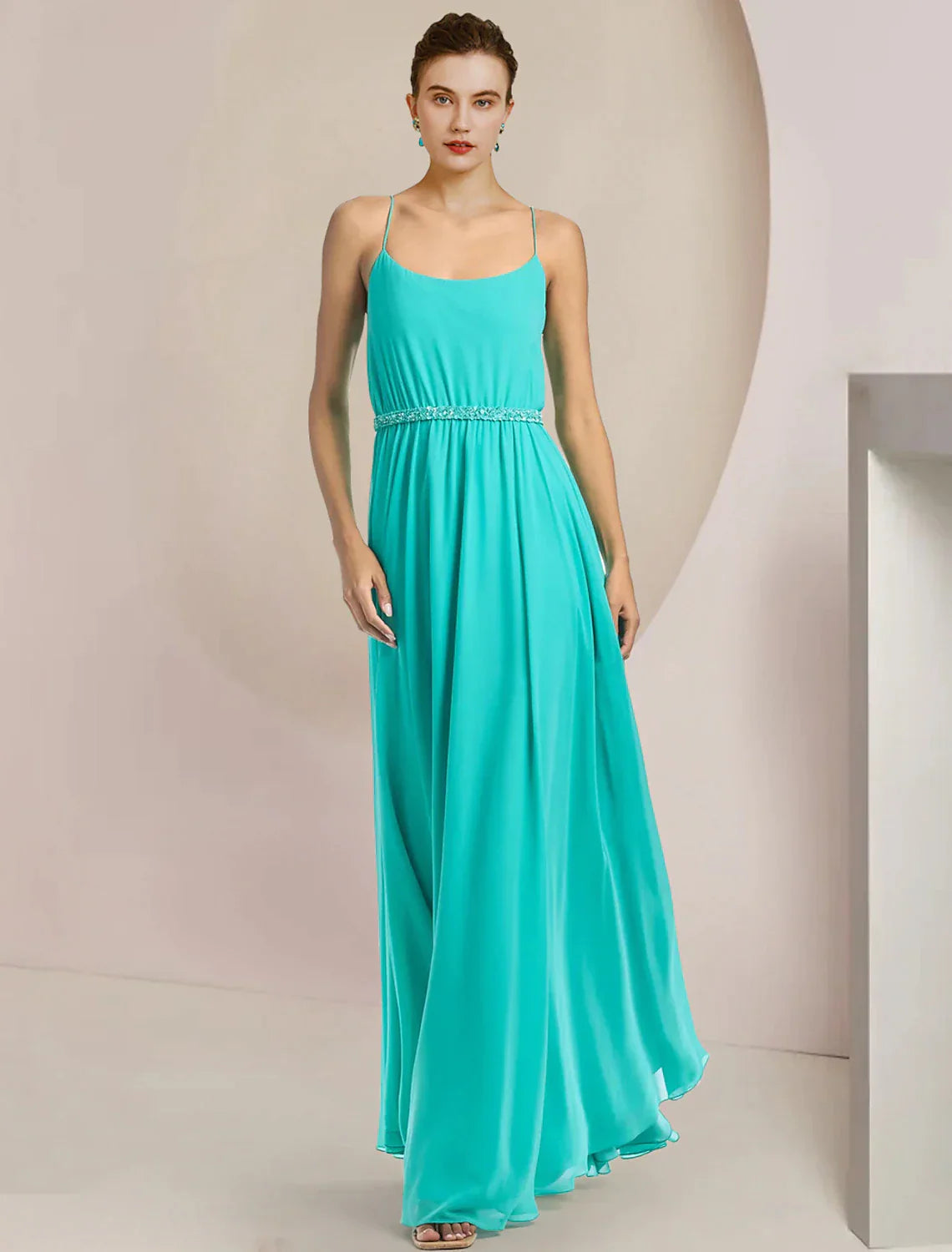 Two Piece Jumpsuits Jumpsuit / Pantsuit Mother of the Bride Dress Formal Wedding Guest Elegant Scoop Neck Tea Length Chiffon Sleeveless with Beading Appliques