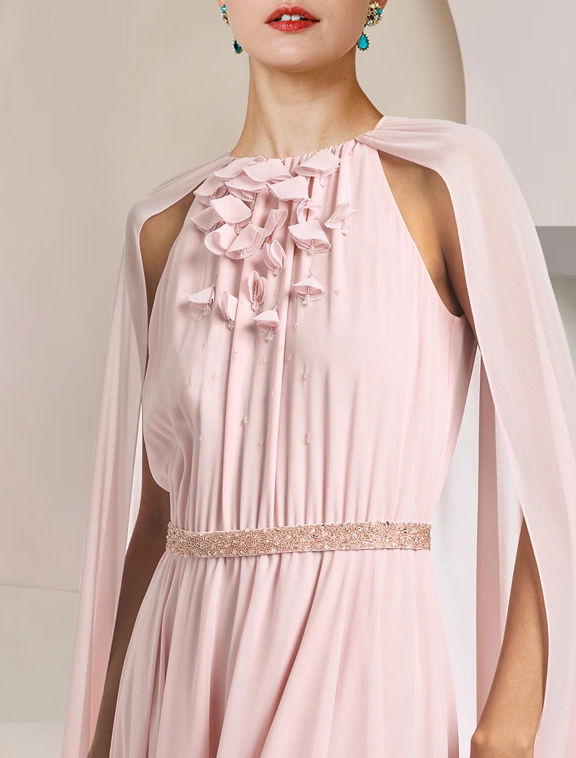 Aimishang A-Line Mother of the Bride Dress Formal Wedding Guest Elegant Scoop Neck Floor Length Chiffon Sleeveless with Sash / Ribbon Flower