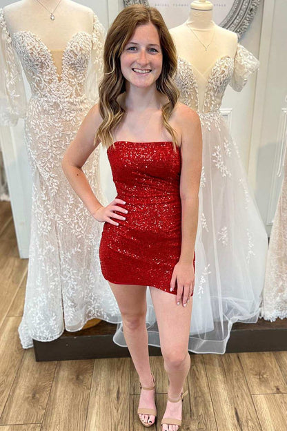 Gold Sequin Strapless Short Homecoming Dress