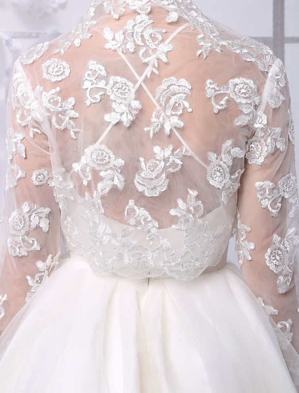 Tulle Knee-Length Spaghtti A-Line Wedding Dress With Long-Sleeves Lace Wrap Exclusive