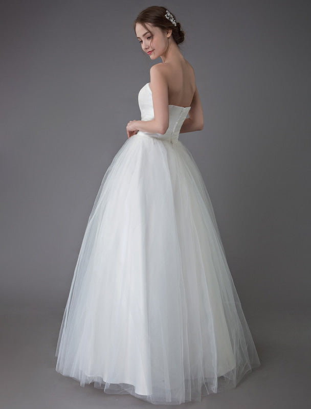 Tulle Wedding Dress Ivory Strapless Sleeveless Princess Dress Ball Gown Floor Length Bridal Dress
