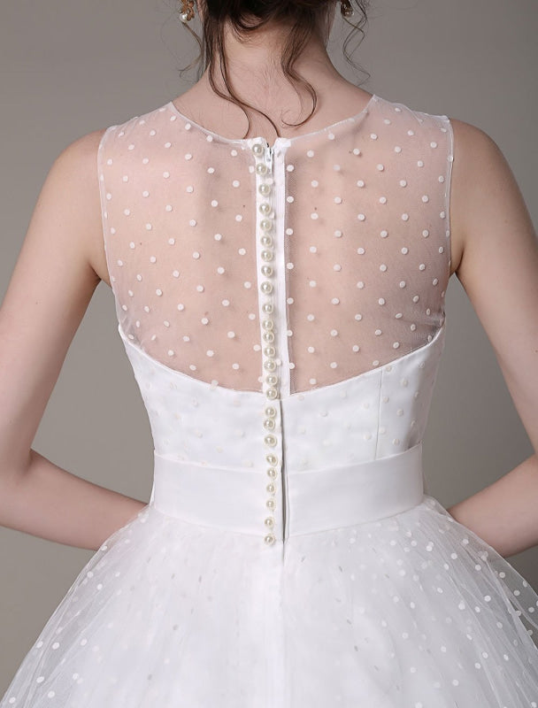 Tulle Wedding Dress Strapless A-Line Tea Length Bridal Dress With Bowknot
