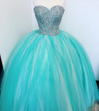 Luxurious Crystal Beaded Sweetheart Turquoise Quinceanera Dresses