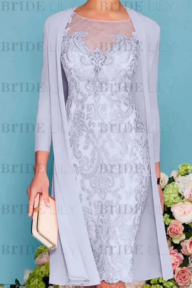 Two Piece Mermaid Mother of the Bride Dress Chiffon 3/4 Sleeves Wedding Guest Outfits