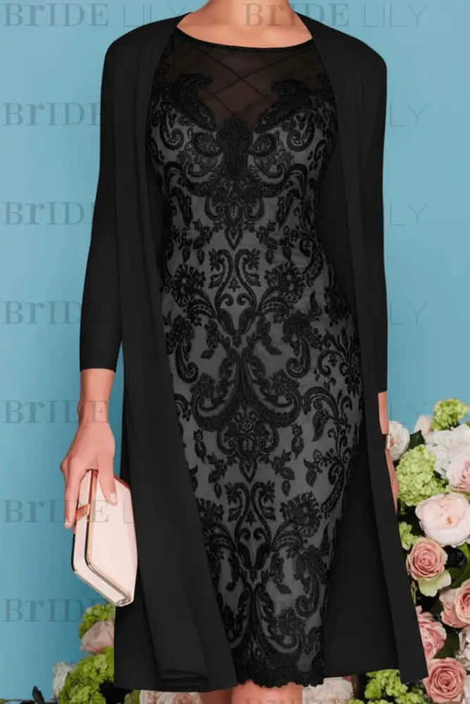 Two Piece Mermaid Mother of the Bride Dress Chiffon 3/4 Sleeves Wedding Guest Outfits
