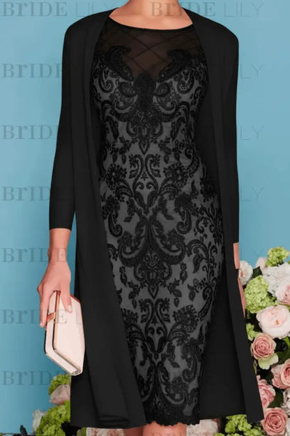 Two Piece Mermaid Mother of the Bride Dress Chiffon 3/4 Sleeves Wedding Guest Outfits