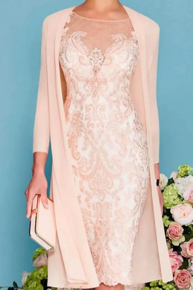 Two Piece Mermaid Mother of the Bride Dress Chiffon 3/4 Sleeves Wedding Guest Outfits
