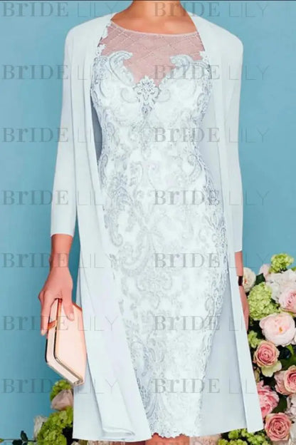 Two Piece Mermaid Mother of the Bride Dress Chiffon 3/4 Sleeves Wedding Guest Outfits
