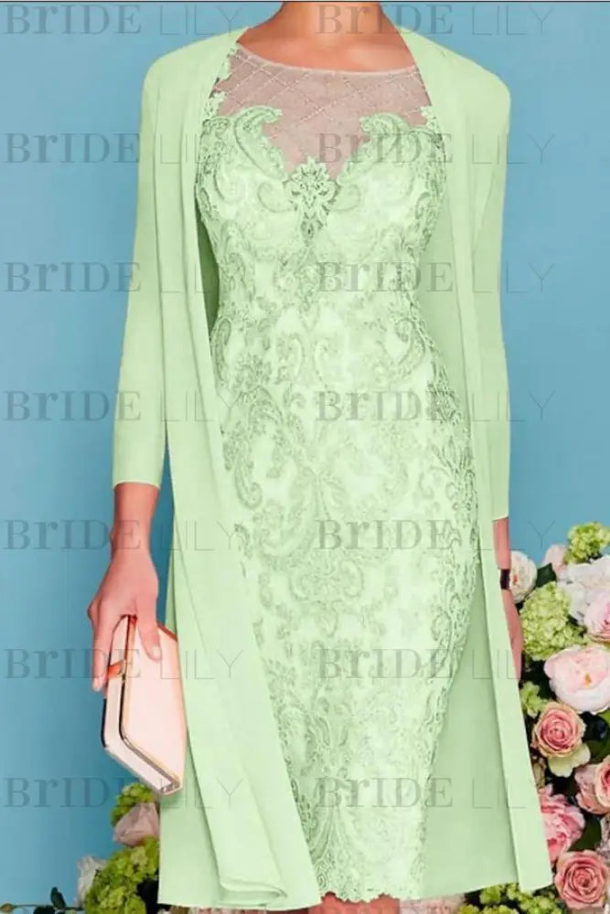 Two Piece Mermaid Mother of the Bride Dress Chiffon 3/4 Sleeves Wedding Guest Outfits