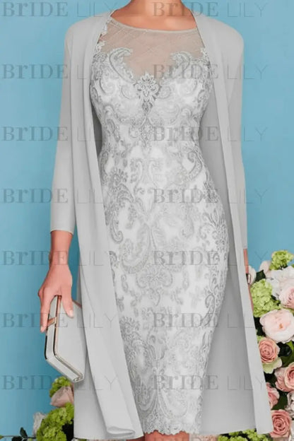Two Piece Mermaid Mother of the Bride Dress Chiffon 3/4 Sleeves Wedding Guest Outfits