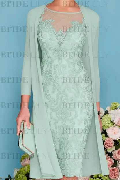Two Piece Mermaid Mother of the Bride Dress Chiffon 3/4 Sleeves Wedding Guest Outfits