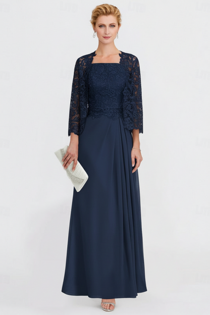 Two Pieces Chiffon Mother of the Bride Dresses Silver Lace Appliques Wedding Wear Outfits