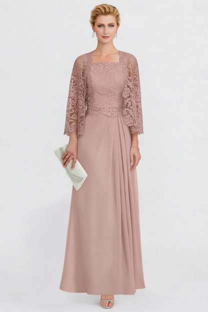 Two Pieces Chiffon Mother of the Bride Dresses Silver Lace Appliques Wedding Wear Outfits