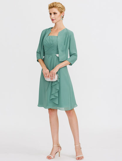 Aimishang A-Line Mother of the Bride Dress Formal Elegant Two Piece Strap Short / Mini Chiffon Sleeveless yes with Pleats Beading