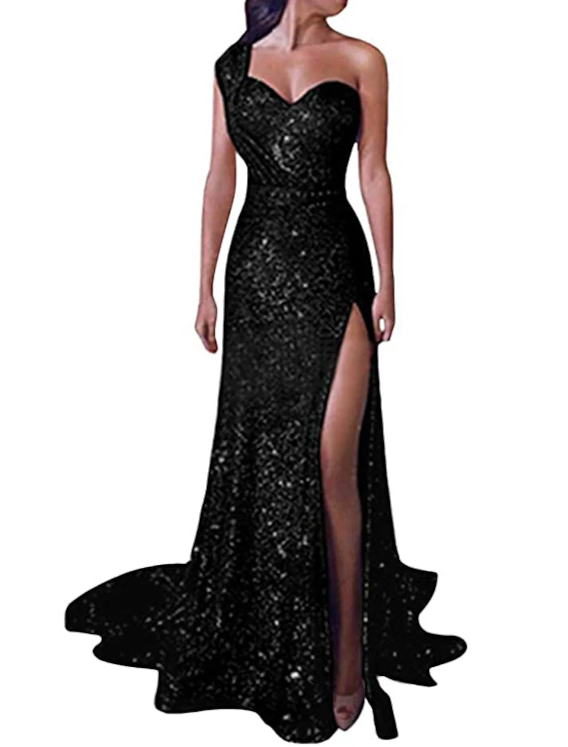 Aimishang  Mermaid Dress Evening Dresses Christmas Red Green Dress Sparkle & Shine Dress Prom Formal Evening Court Train One Shoulder Sleeveless Sequined with Sequin Slit